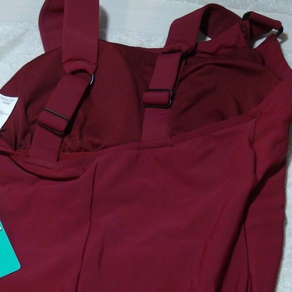 AQUA GREEN Women's Asymmetrical Shoulder One Piece Swimsuit Burgundy Small 4/6 - Picture 7 of 15
